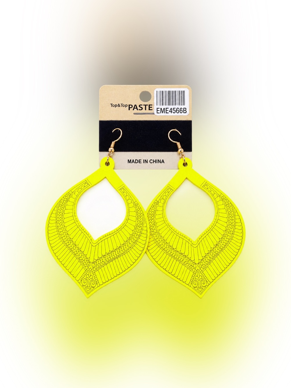 Neon Yellow Boho Statement Drop Earrings Oversized Engraved Lightweight